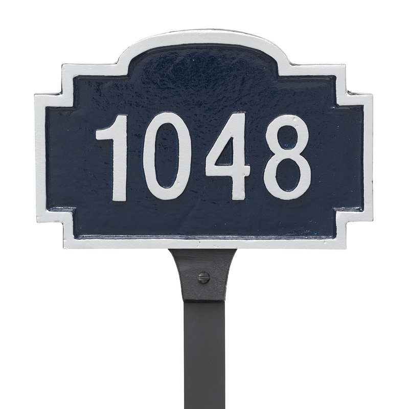 Enseigne d’adresse pour pelouse sur 1 ligne Chesterfield, Oui, Bleu de mer / Argent