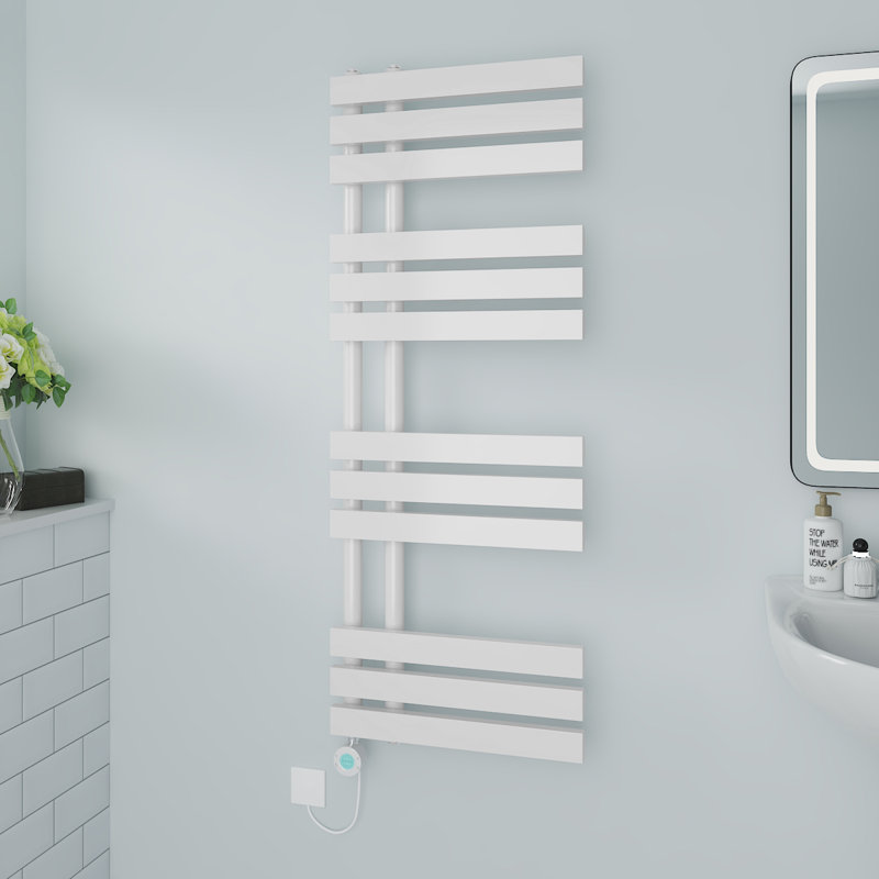 Camari Designer Towel Rail Heated Towel Rails, White, 120cm H x 45cm W x 7.35cm D