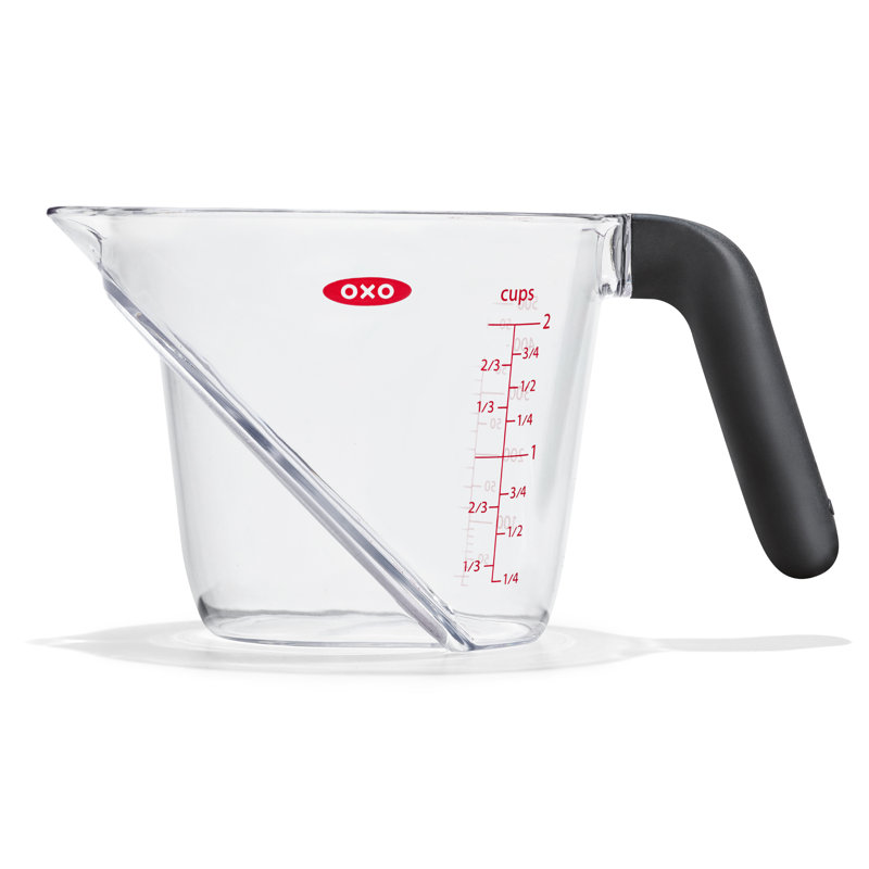 Clear 2-Cup Angled Plastic Measuring Cup with Black Handle