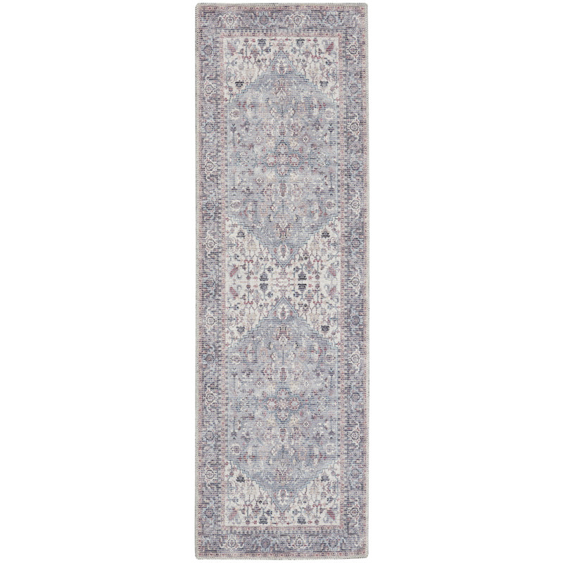 Machine Washable Oriental Gray Area Rug, Runner 2'2" x 10'