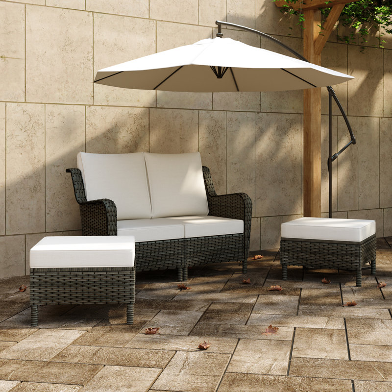 Mapleview 2-Person Outdoor Seating Group with Cushions, Beige, Grey