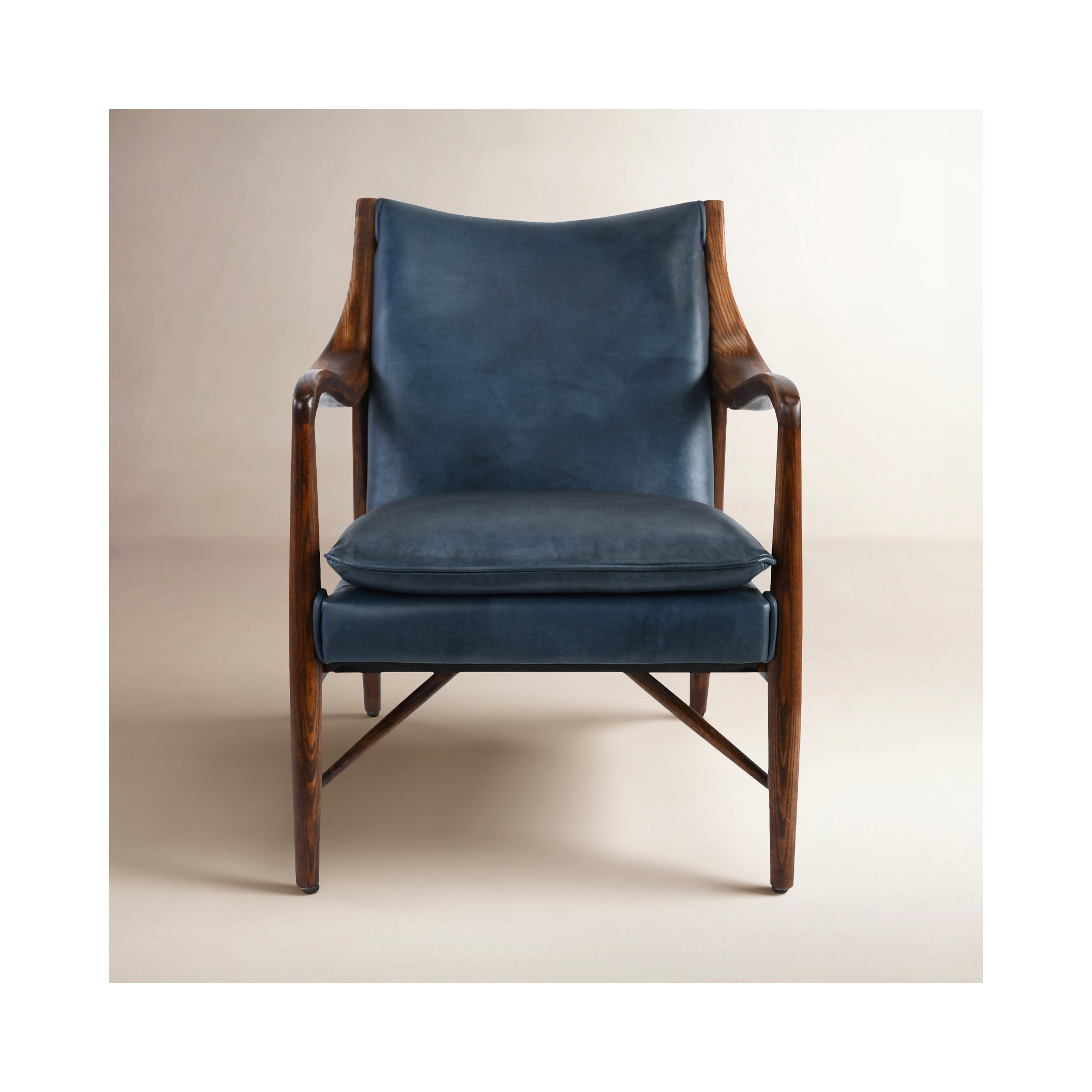 Kiannah Genuine Leather Accent Chair, Dark Blue Genuine Leather