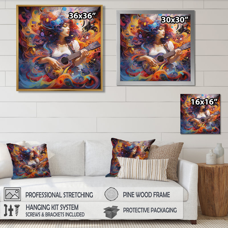 «Seeing The Music», joueur de guitare coloré, Toile tendue, H 30 po x l 30 po x P 1 po
