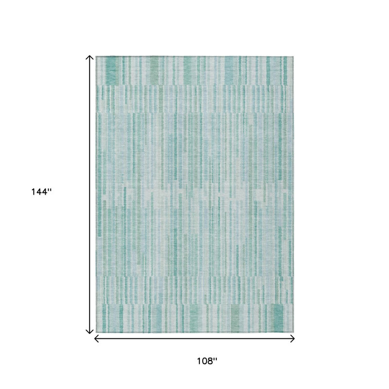Tapis extérieur lavable rayé turquoise et turquoise 9 pi x 12 pi