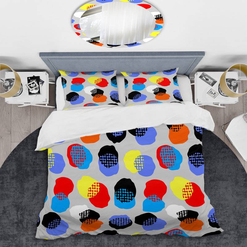 Motif de cercle bleu - ensemble de housse de couette abstrait - polyester microfibre