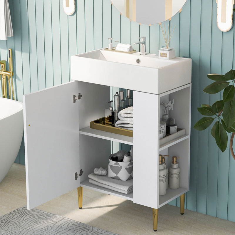 21.6'' Single Bathroom Vanity with Ceramic Top
