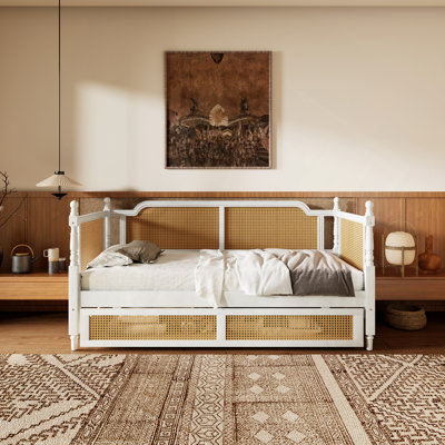Rattan Daybed With 2 Drawers For Limited Space, Guest Room, No Box Spring Needed
