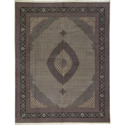 Hand-Knotted High-Quality Ivory and Green Area Rug