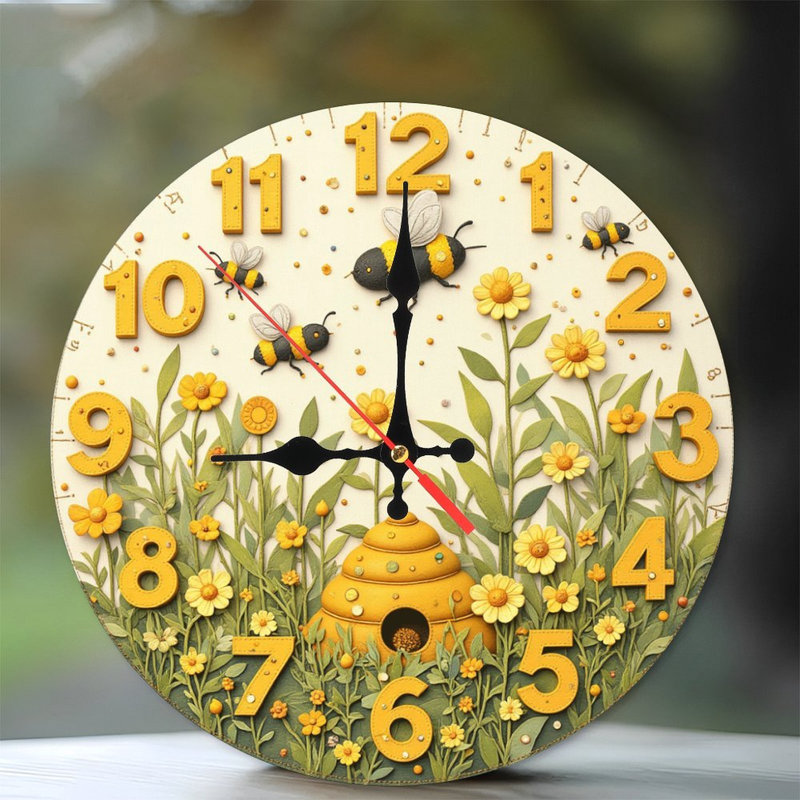 Horloge abeilles fleurs de jardin