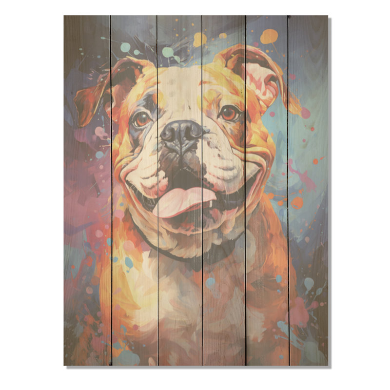 Bulldog Boldness I - art mural en bois de chien sur bois de pin naturel, H 20 po x l 10 po