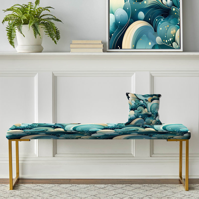 Oceanic Blue Coastal Fusion - Eclectic Upholstered Gold Bench