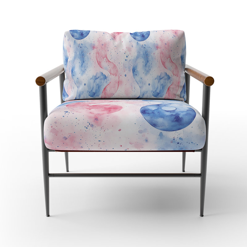 Chaise d'appoint Symbole pour les adolescents - Fauteuil Yin Yang rouge pastel, Bras ronds bruns