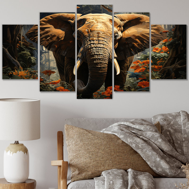 Éléphant «Jungle royauté - Animaux», ensemble d'impressions murales en métal