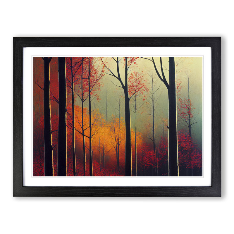 Enlightening Autumn Forest - Single Picture Frame Print, 46cm H x 64cm W x 2cm D, Black Framed