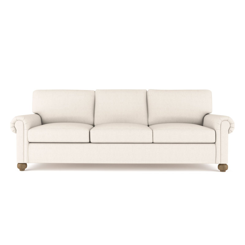 Leroy Rolled Panel-Arm Sofa with Bun Feet, Weathered, Plush Velvet Alabaster, 36" H x 96" W x 43" D