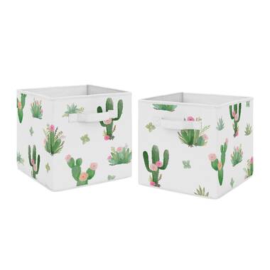Floral Leaf Collection Foldable Fabric Storage Bins - Green and