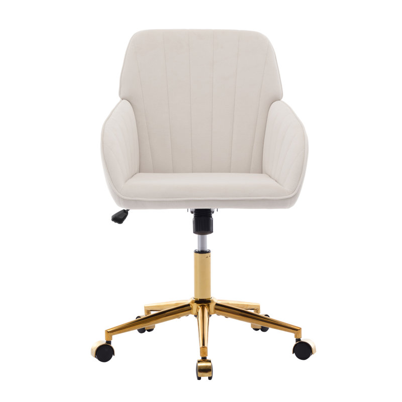 Adjustable Office Chair, Ergonomic Swivel Chair, Backrest Seat, Comfortable For Long Sitting, Gold, Cream