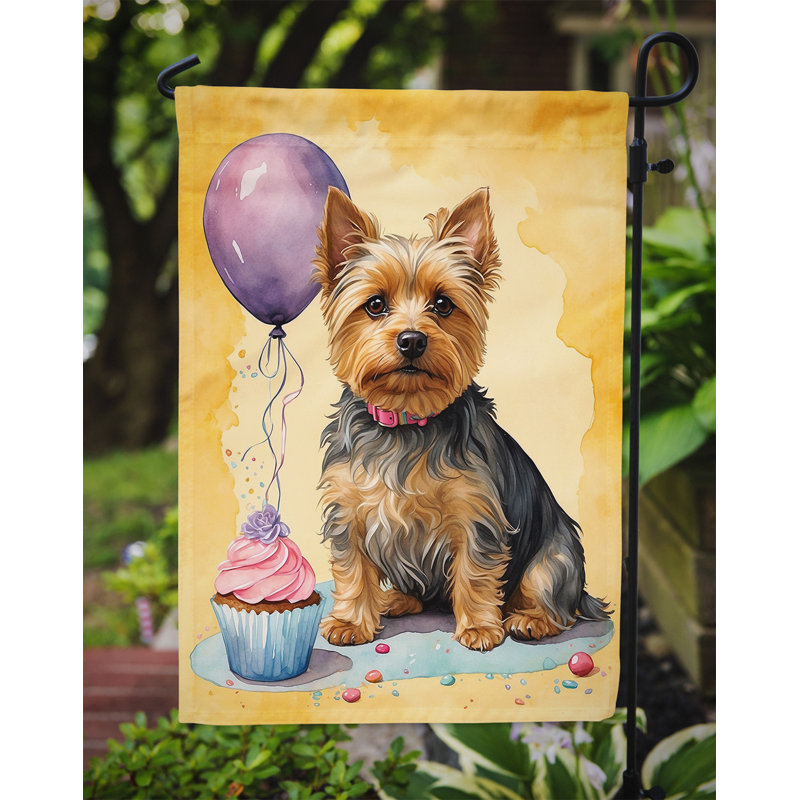 Drapeau de jardin «Happy Birthday», Terrier à poil soyeux