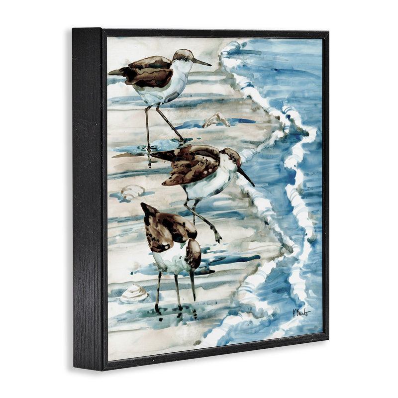 «Rockhampton Sandpipers Beach Ripples» par Paul Brent - peinture sur bois, Giclée encadrée noir minuit