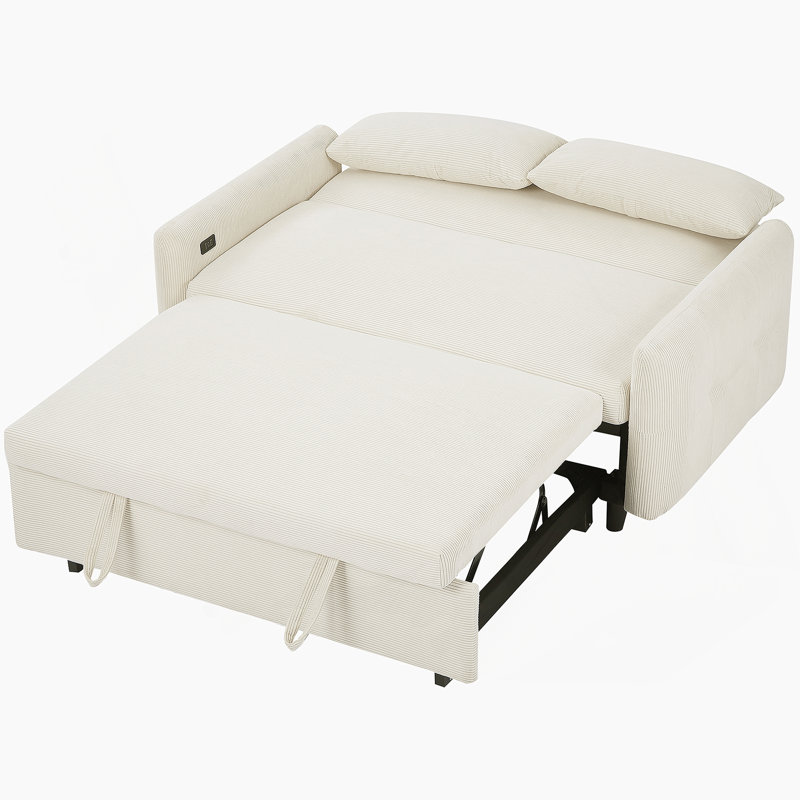 Canapé-lit convertible polyvalent avec ports USB et coussins moelleux pour le salon, Beige