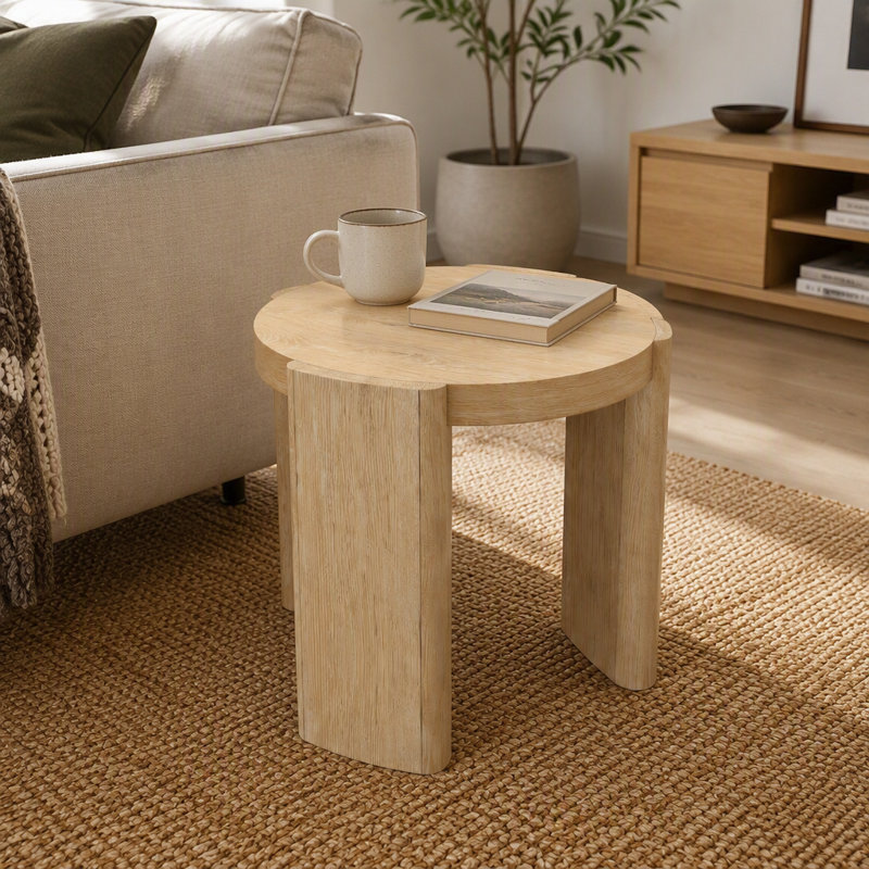 Table de bout ronde de style moderne, table d'appoint de couleur naturelle de hauteur confortable de 18,06 pouces, table d'appoint de rangement à la maison
