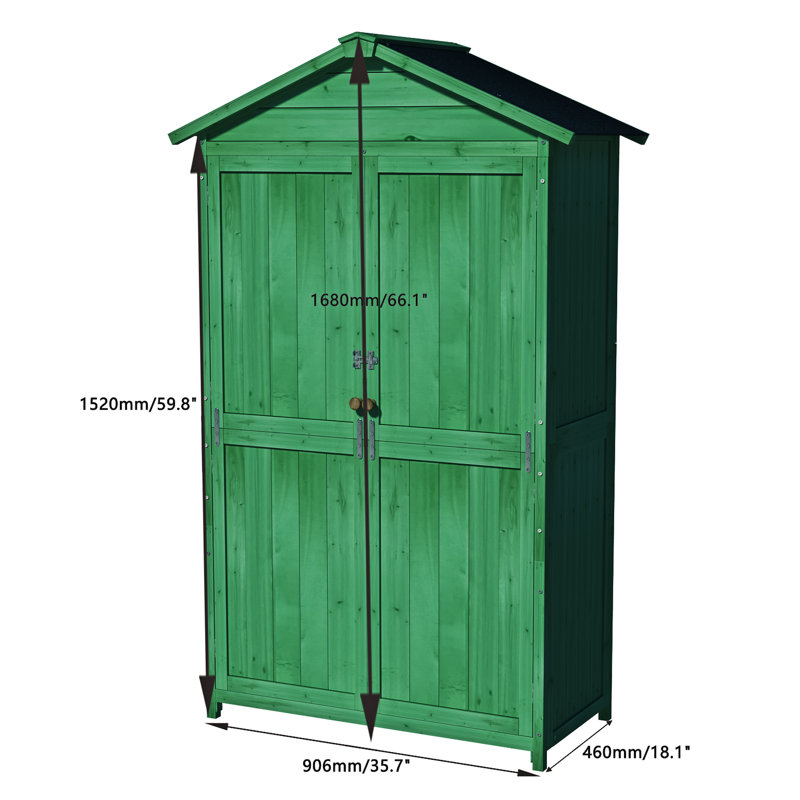 35,6 po x 18,1 po x 67,97 po L, bâtiment de jardin, toit en asphalte imperméable, bois, portes doubles, unité extérieure Forest avec plusieurs tablettes 67,97 po,