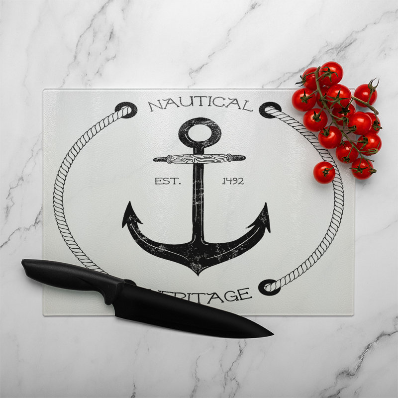 Nautical Anchor Glass Chopping Board