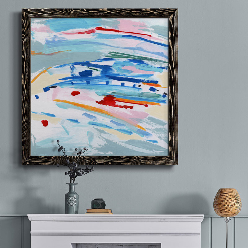 Rosé et bleu - Peinture sur toile encadrée, H 27,5 po x l 27,5 po x P 1,5 po, Cadre noir