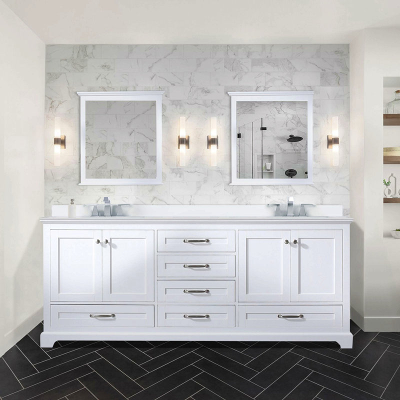 Meuble-lavabo double 80 po X P 22 po D, plateau en marbre de culture et ensemble de robinet, Blanc