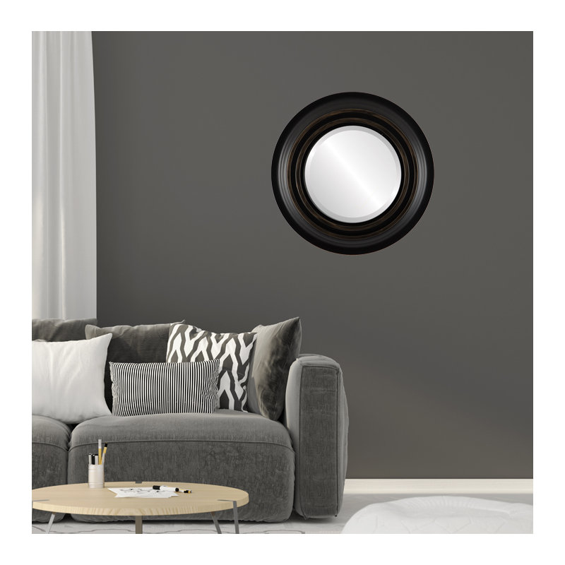 Pinter Wood Round Wall Mirror, 20" H x 20" W, Black/Gold