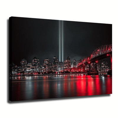 Toile de nuit rouge foncé avec pont, grande galerie d'art sur toile tendue pour salon, chambre à coucher