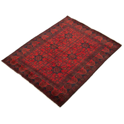 Tapis unique en laine noué à la main style Esari des années 2010 de 4 pi 11 po x 6 pi 6 po rouge Quantez