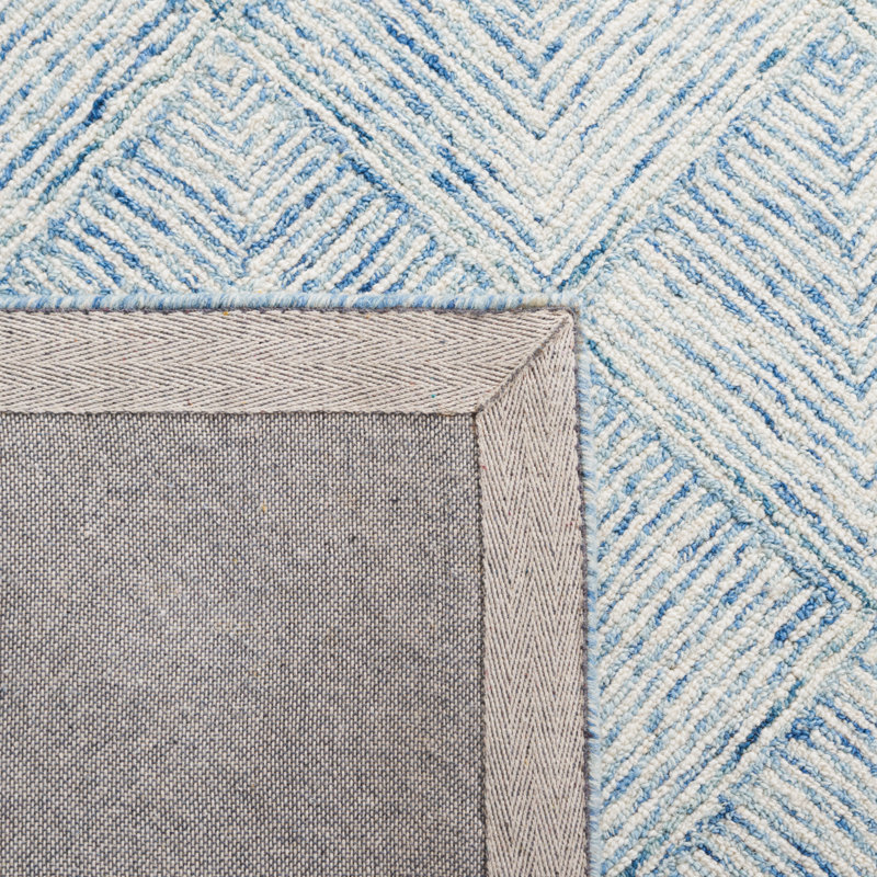 Tapis bleu / ivoire en laine / coton touffeté à la main Braelyne, Rectangle 3 pi x 5 pi