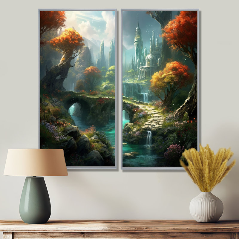 Château de conte de fées I - grands châteaux, impressions sur toile, 2 panneaux, H 20 po x l 24 po, Argent argent