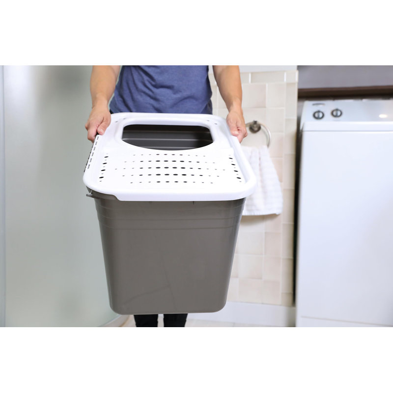 Gray and White Plastic Top Entry Cat Litter Box