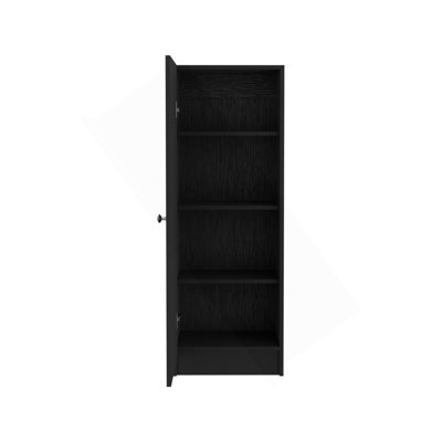 Kitchen Pantry 47" H, One Door Cabinet, Four Interior Shelves, Black