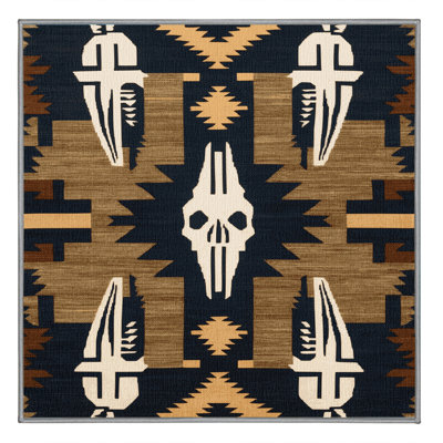 Washable Skull and Bones Southwestern Area Rug
