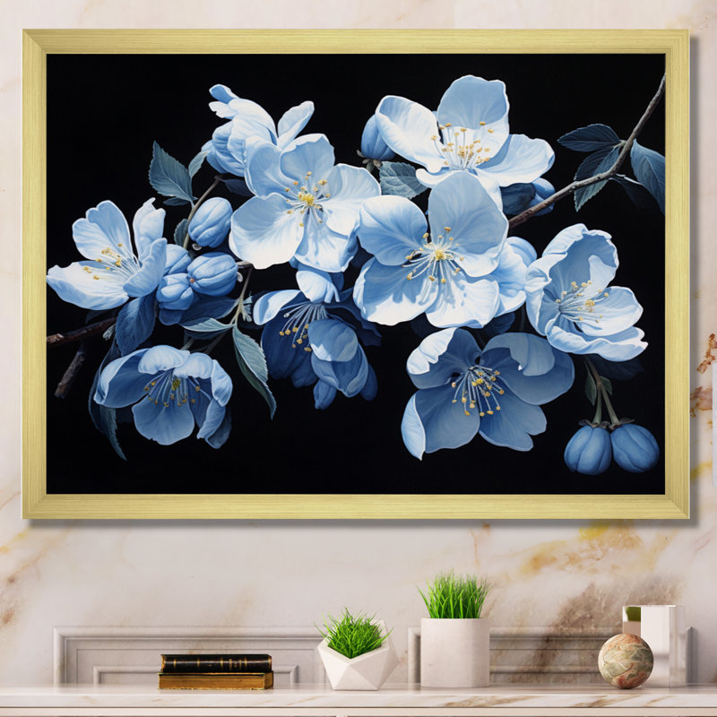 Fleur de pommier monochromatique élégance IV, reproduction sur toile, H 24 po x l 32 po x P 1 po, Encadrement doré