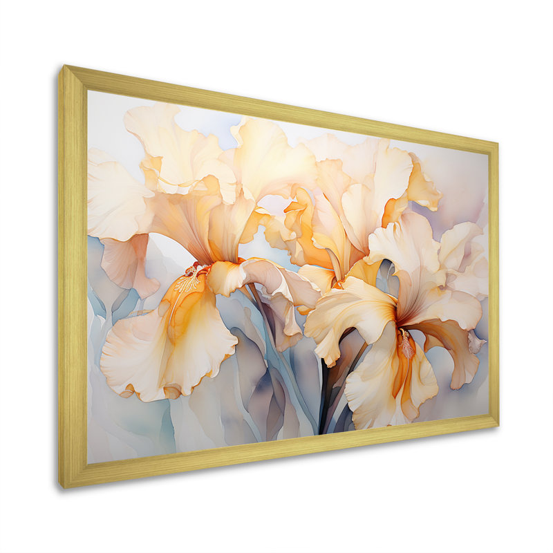 «Beige Minimalisme Irises Serenity Blooms» sur toile, Cadre doré simple, H 16 po x l 32 po x P 1 po