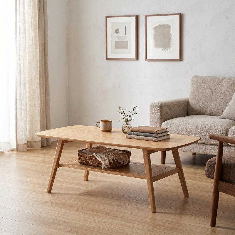 Table basse en chêne massif 39,4 "avec tablette, H 17,3 po x L 47,2 po x l 22 po, Oak Duplicate