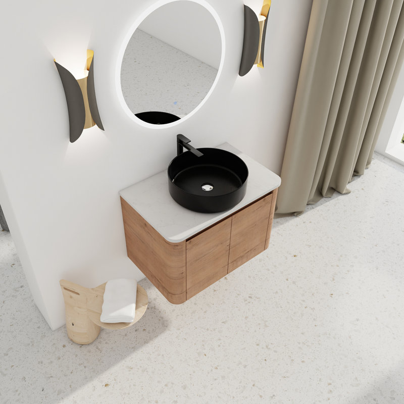 Meuble-lavabo mural moderne avec lavabo d'art en céramique et 2 portes à fermeture douce, 30"