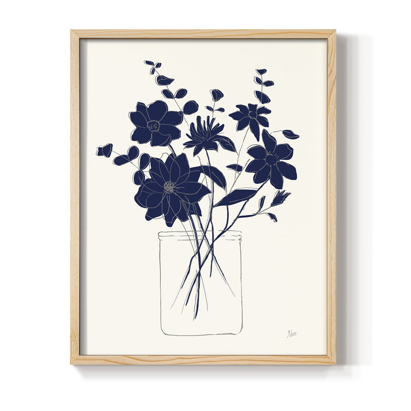 Reproduction encadrée indigo croquis II - bois massif, H 11 po x l 9 po, Naturel