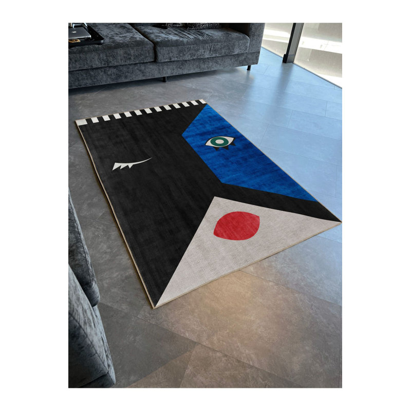 Tapis lavable bleu et noir, Sous-tapis rectangulaire de 3 pi 3 po x 4 pi 11 po