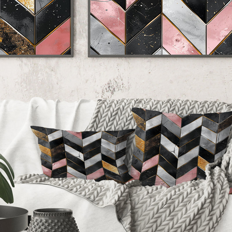Glam Chevron II - Glam Throw Pillow, 16"H x 16"W, Grey/Pink