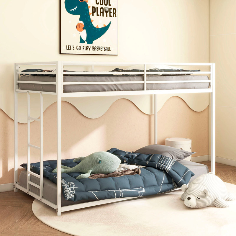 Lit superposé en métal robuste pour enfants et adultes Adam, profil bas et facile à monter avec échelle stable, Beige