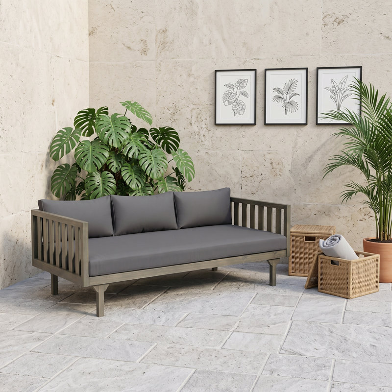 Lit de jour d'extérieur en bois d'acacia avec lambris et coussins, canapé de patio 3 places, GrayDarkGray
