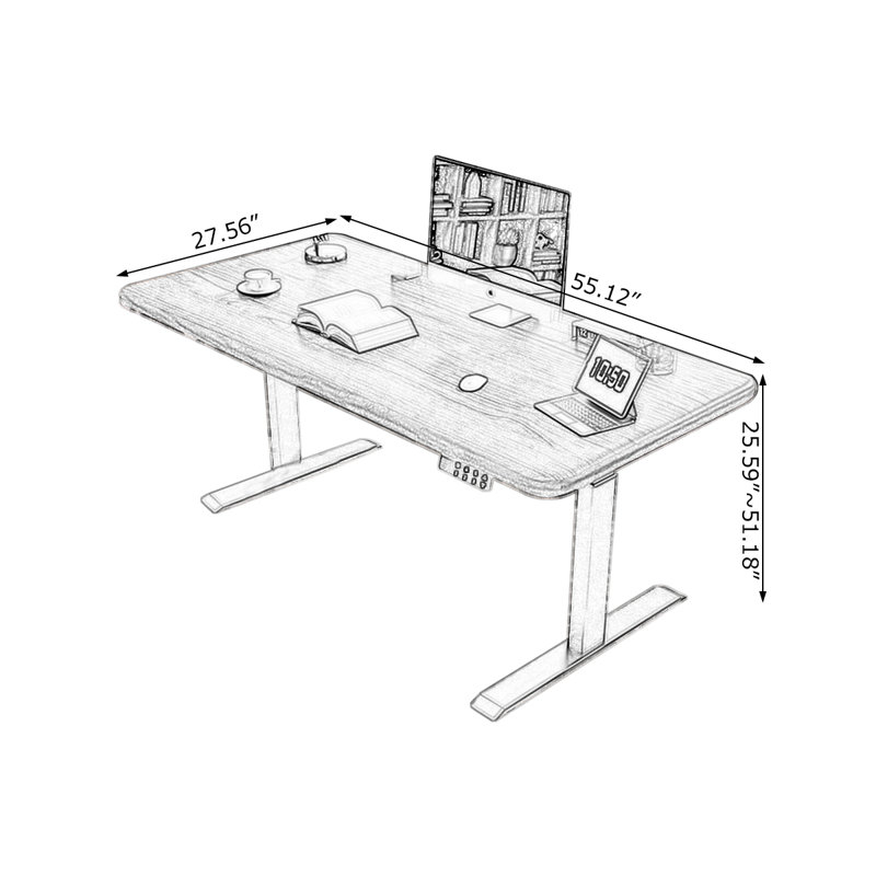 Nut-Brown Rectangular Hight adjustable Solid Wood desk, 51.18" H x 55.12" W x 27.56" D