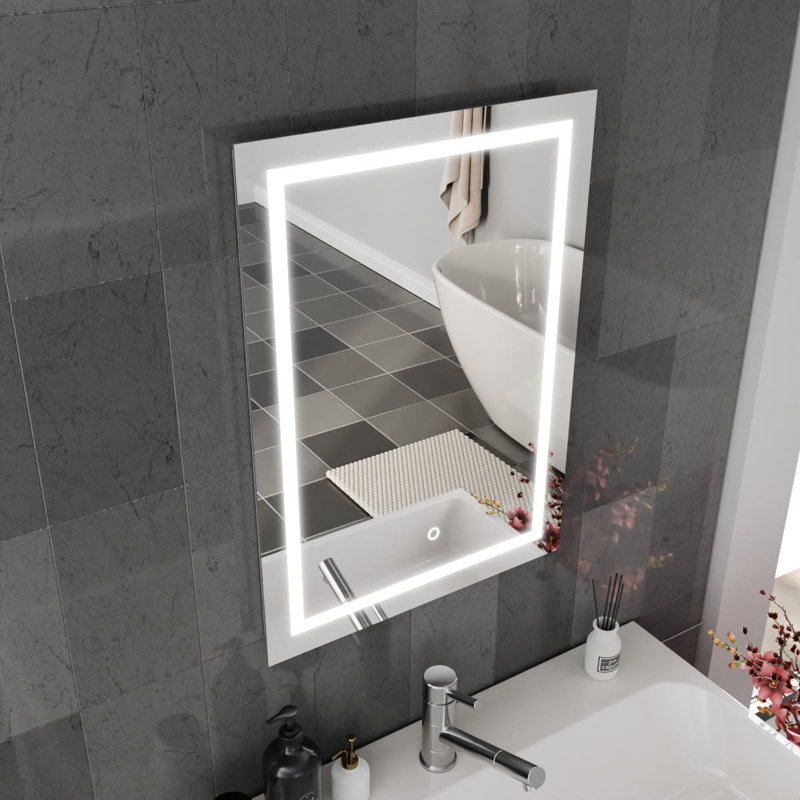 Rectangle LED Bathroom Mirror Fog Free Touch Sensor, 50 cm H x 70 cm W
