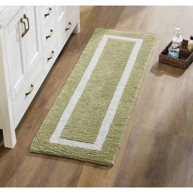 Tapis pour salle de bain réversible 100% coton Widman, Tapis de couloir 20 po x 60 po, Sauge/blanc