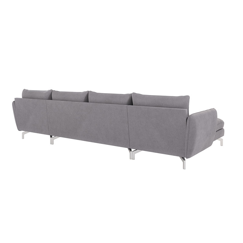 Modern U-shape Kimo Corner Sofa with Silver Metal Legs, Grey